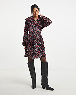 Simply Be Floral Print Frill Detail Shirt Dress