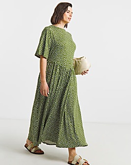 Green Spot Print Supersoft Midi Dress
