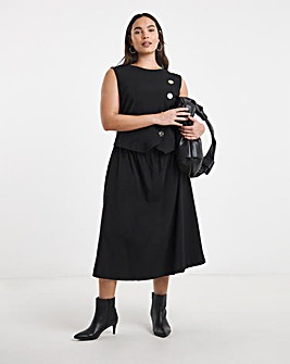 Black Bengaline 2 in 1 Waistcoat Midi Dress