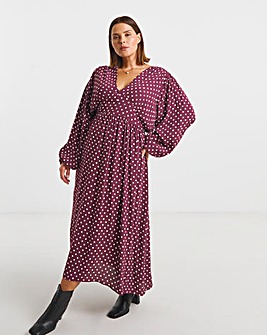 Mono Spot Printed Waist Detail Midi Dress