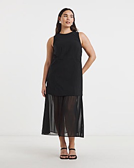 Black 2 in 1 Sheer Skirt Midi Dress