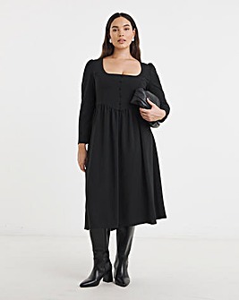 Black Historic Detail Crepe Midi Dress