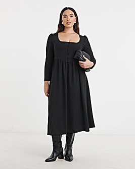 Black Historic Detail Crepe Midi Dress