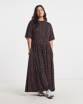 Cherry Print Supersoft Midi Dress With Pockets