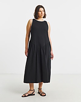 Jersey Mix Midi Dress With Whipstitch