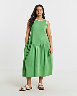 Jersey Mix Midi Dress With Whipstitch
