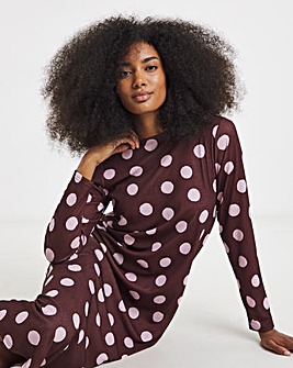 Burgundy And Pink Spot Print Mesh Midi Dress