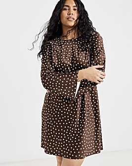 Chocolate And Blue Spot Print Satin Shift Dress