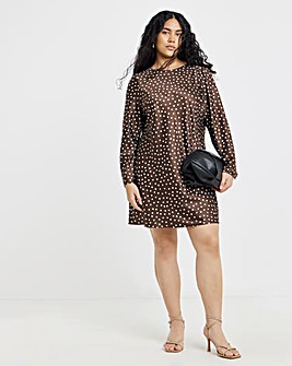 Chocolate And Blue Spot Print Satin Shift Dress