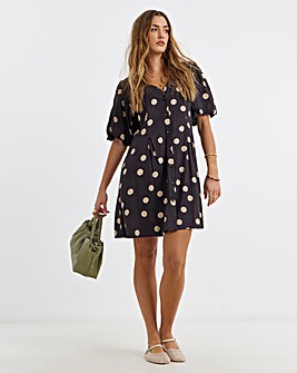 Printed Linen Button Up Shift Dress