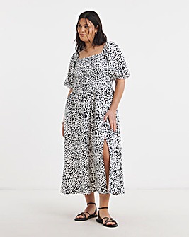 Waffle Shirred Midi Dress