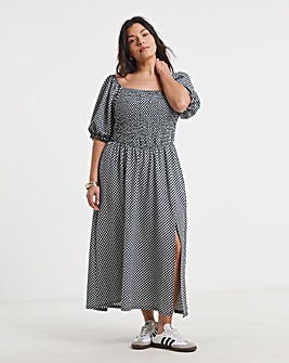 Waffle Shirred Midi Dress
