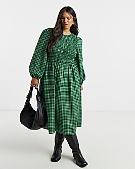 Simply Be Shirred Check Midi Dress