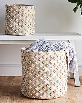 Set of 2 Embroidered Storage Baskets