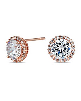 Rose gold sterling silver cubic zirconia pave surround stud earring