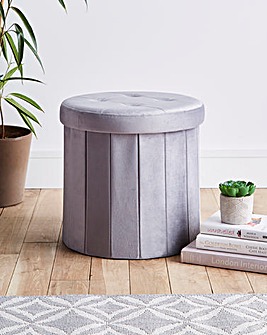 Grey Round Velvet Storage Box