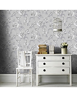 Boutique Silver Countess Floral Shimmer Wallpaper