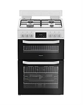 Hotpoint HTG6GDCW 60cm Gas Twin Cooker with Glass Lid - White