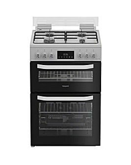 Hotpoint HDG6GDCW 60cm Gas Double Cooker with Glass Lid - White