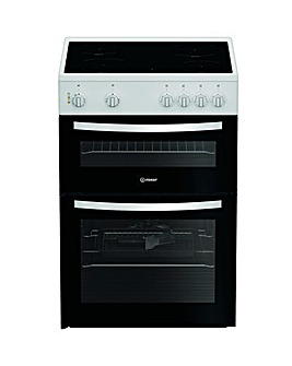 Indesit IDE6VMW 60cm Electric Double Cooker with Ceramic Hob - White