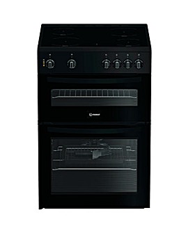 Indesit IDE6VMB 60cm Electric Double Cooker with Ceramic Hob - Black