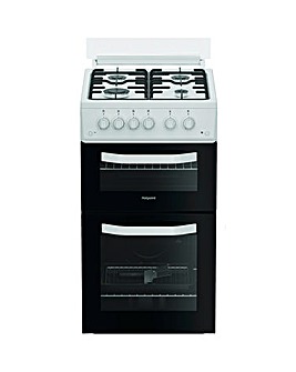 Hotpoint HTG5GCWL 50cm Gas Twin Cooker with Glass Lid - White + installation