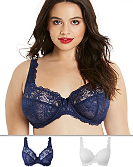 Pretty Secrets 2 Pack Ella Lace Full Cup Wired Navy/White Bras