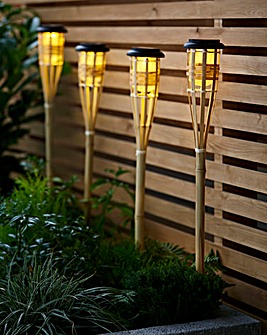 Set of 4 Bamboo Solar Stake Lights