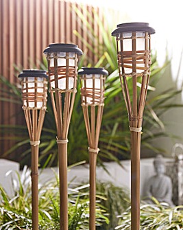 Set of 4 Bamboo Solar Stake Lights