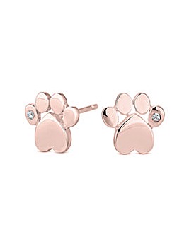 Simply Silver Sterling Silver 925 14ct Rose Gold Cubic Zirconia Paw Earrings