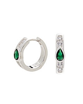 Simply Silver Sterling Silver 925 Cubic Zirconia Emerald Mini Hoop Earrings