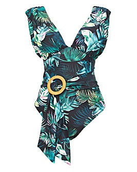 JD Williams Dark Tropics Ruched Plunge Swimsuit