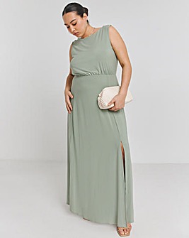 Sage Cowl Back Maxi Bridesmaid Dress With Side Split