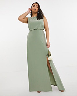 Bridesmaid Cowl Back Maxi Dress With Side Split In Sage