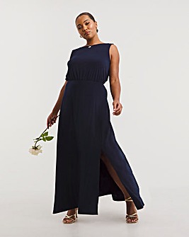 Navy Cowl Back Maxi Bridesmaid Dress With Side Split