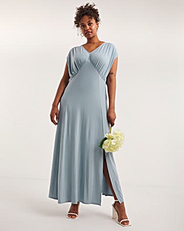 Blue Angel Sleeve Maxi Dress With Side Split