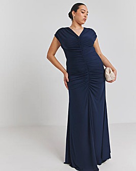 Navy Ruched Front Maxi Bridesmaid Dress