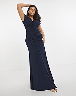 Navy Ruched Front Maxi Dress