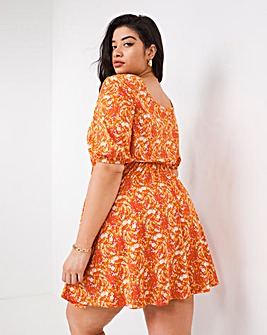 Orange Floral Supersoft Skater Dress