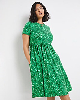 Green Floral Supersoft Pocket Midi Dress With Pockets