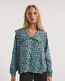 Whistles Fuzzy Leopard Collar Top