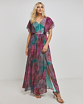 Chi Chi London Flutter Sleeve Floral Maxi Dress