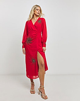 Hope & Ivy Ruched Waist Embroidered Dress