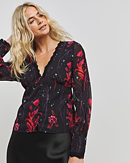 Hope & Ivy Floral Print Button Detail Blouse