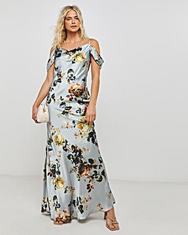 Hope & Ivy Floral Off The Shoulder Satin Dress