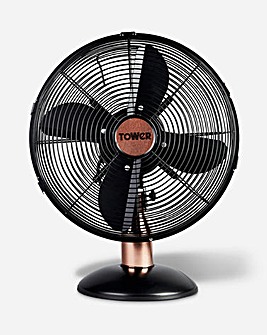 Tower 12 Inch Cavaletto Black and Rose Gold Desk Fan