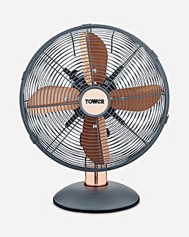 Tower 12 Inch Cavaletto Metal Grey and Rose Gold Desk Fan