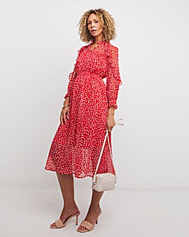 French Connection Billi Hallie Crinkle Frill Midi Dress