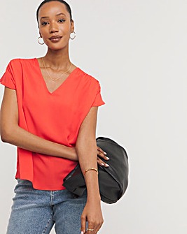 French Connection Crepe High V Neck Shoulder Top