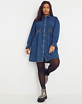 Vintage Blue Denim Smock Shirt Dress